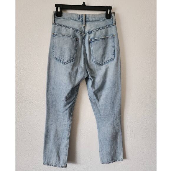 Agolde Riley High Rise Straight Crop in Shatter Button Fly Destroyed Jeans - Picture 6 of 15